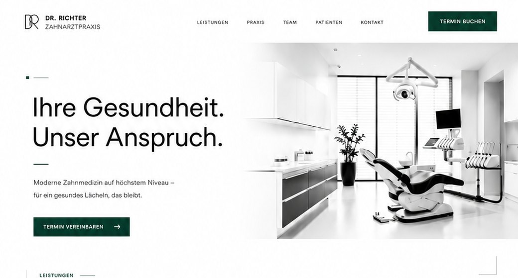 Zahnarzt Webdesign Referenz - Dr. Richter Zahnarztpraxis minimalistisch