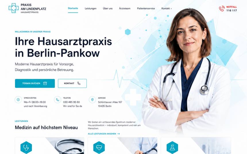 Webdesign Referenz Hausarztpraxis – Praxis am Lindenplatz Berlin-Pankow