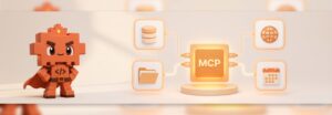 MCP Server für Claude Code: Maskottchen verbindet Werkzeuge über einen leuchtenden MCP-Hub