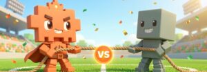 Claude vs ChatGPT: Maskottchen stellt zwei KI-Werkzeuge gegenüber mit VS-Block in der Mitte