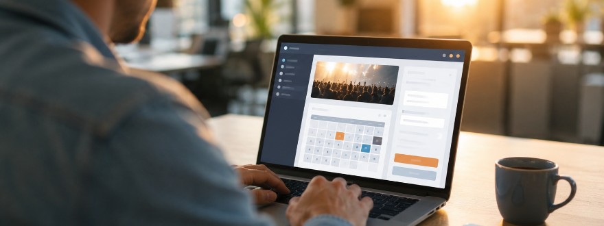 WordPress Veranstaltungen Plugin mit Eventkalender und Anmeldeformular auf dem Laptop