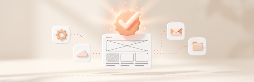 Fazit Fazit zu den Framer Erfahrungen: großes leuchtendes Häkchen über der fertigen Design-Website