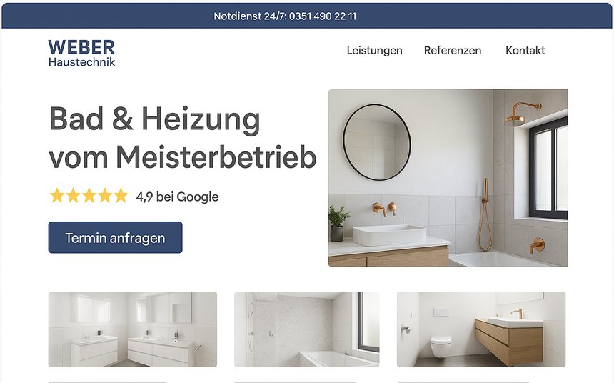 Webdesign-Konzept für einen Sanitär- und Heizungsbetrieb – Weber Haustechnik