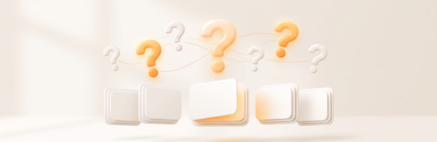 Häufig gestellte Fragen zu Lovable Häufig gestellte Fragen zu Lovable: schwebende Fragezeichen über aufgeklappten Info-Karten