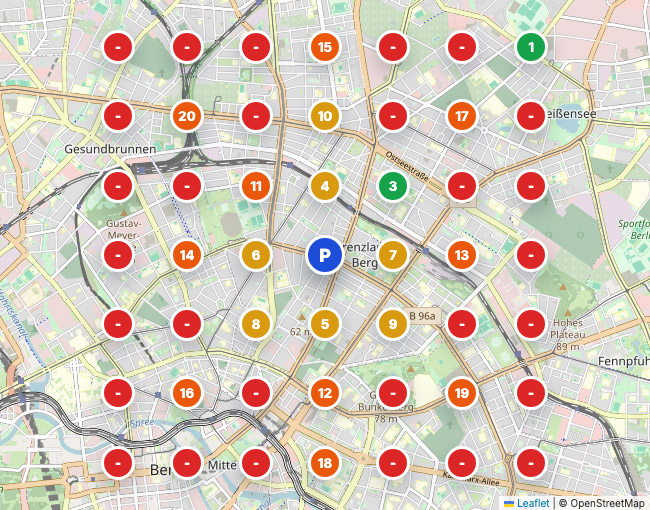 Lokale Google-Sichtbarkeit einer Zahnarztpraxis vor der SEO-Optimierung – viele Stadtteile ohne Rankings
