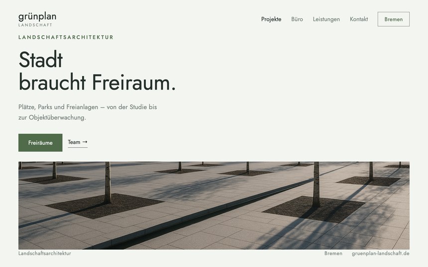 Webdesign für Architekten – Entwurf für Grünplan, Landschaftsarchitektur