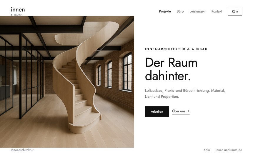 Webdesign für Architekten – Entwurf für innen & raum, Innenarchitektur