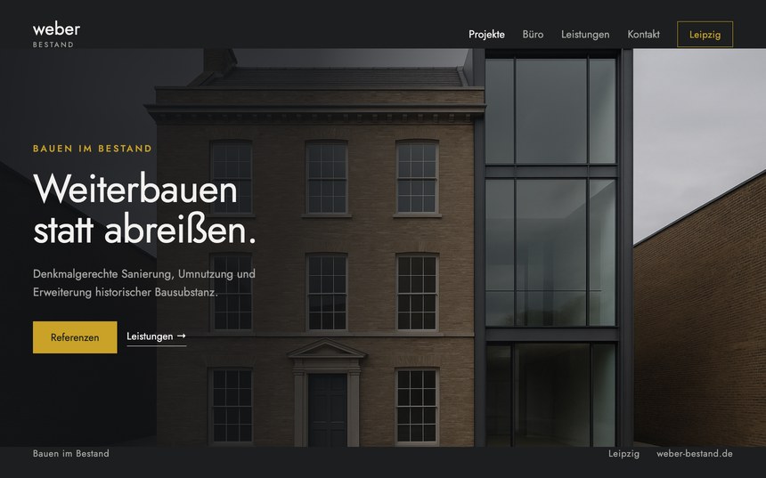 Webdesign für Architekten – Entwurf für weber bestand, Bauen im Bestand