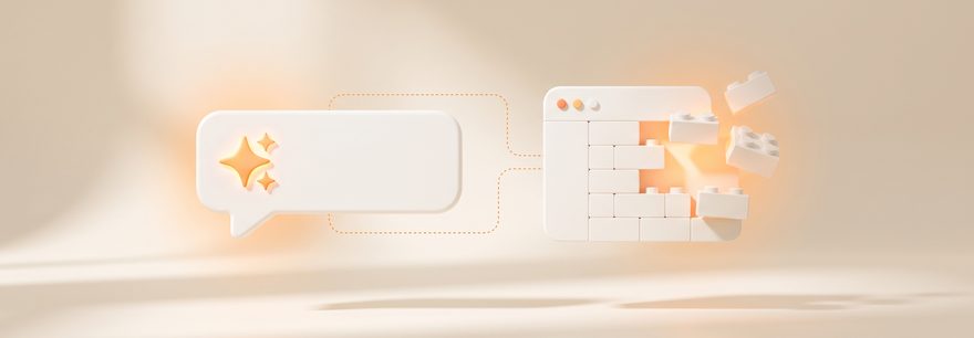 Website mit ChatGPT erstellen: KI-Chatfenster baut eine Website aus Bausteinen zusammen
