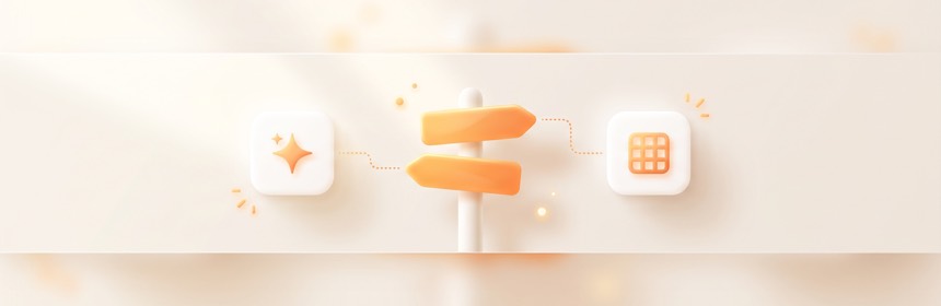 Framer oder Webflow: Wer passt zu wem? Entscheidungshilfe: ein Wegweiser führt zu zwei unterschiedlichen Design-Builder-Karten