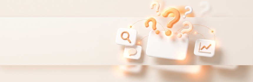 Häufige Fragen zu WordPress-Alternativen, symbolisiert durch schwebende glänzende 3D-Fragezeichen
