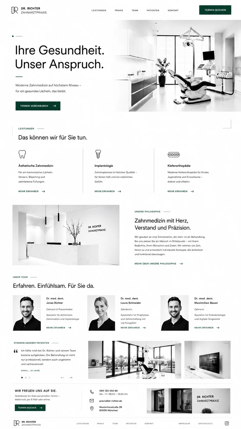 Minimalistisches Zahnarzt-Website Designkonzept für die Praxis Dr. Richter