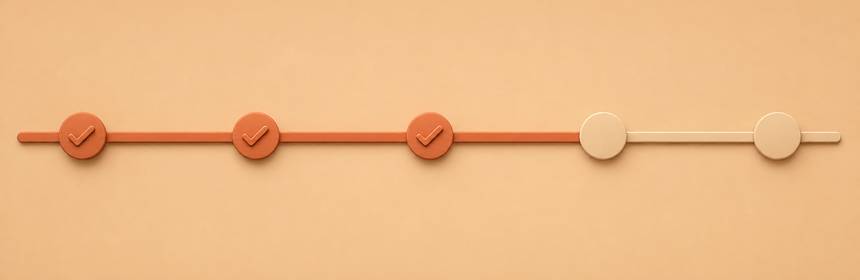 Fortschrittsbalken mit drei abgehakten und zwei offenen Stationen als Symbolbild für die Local-SEO-Checkliste