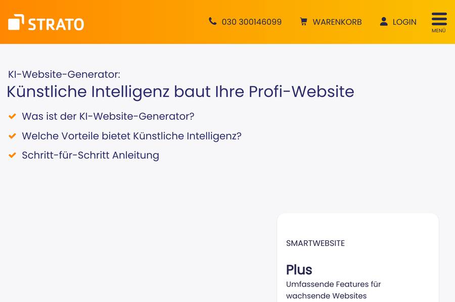 STRATO: KI baut Design, Texte und Bilder der Website STRATO KI-Website-Generator – Website mit Künstlicher Intelligenz erstellen