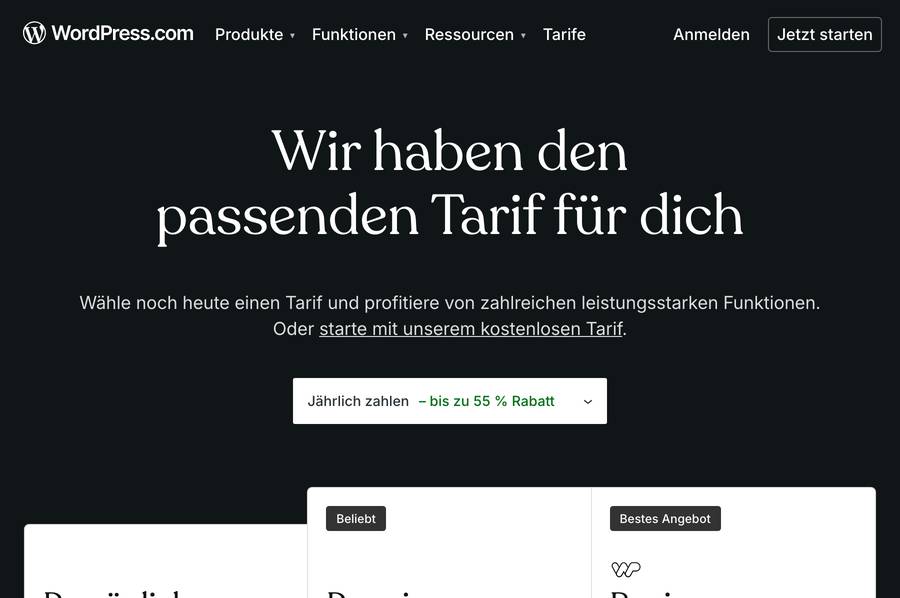 WordPress.com: KI-Baukasten auf echtem WordPress WordPress.com KI-Baukasten – Tarife und Preise im Überblick