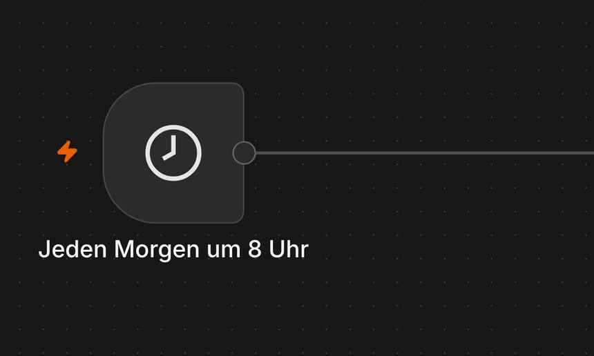 Nahaufnahme eines Trigger-Nodes am linken Rand des Workflows, mit dem typischen abgerundeten linken Rand.