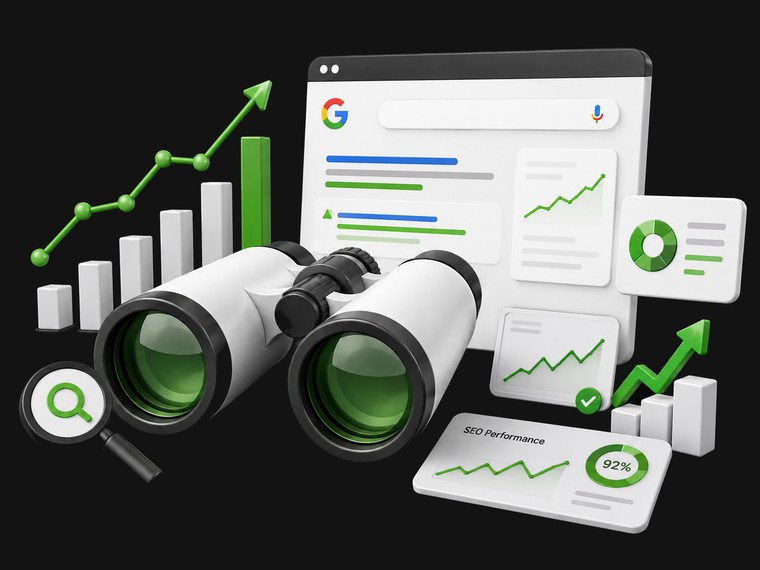 Fernglas als Sinnbild für den Überblick bei Google