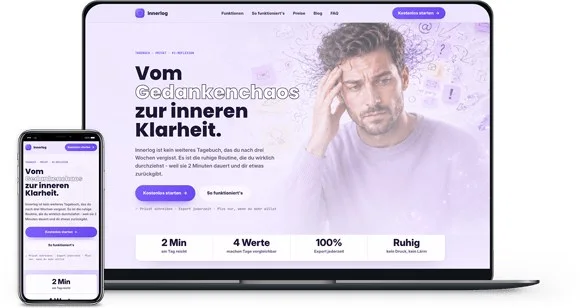 Webdesign Referenz App – Innerlog Journaling-App auf Laptop und Smartphone