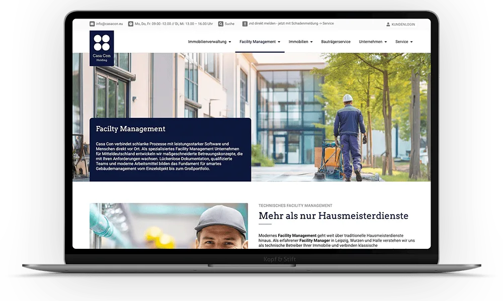 Casa Con Startseite mit Facility Management Bereich