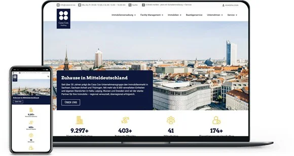 Webdesign Referenz Immobilienverwaltung – Casa Con Website auf Laptop und Smartphone
