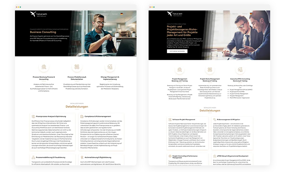 hasacom Leistungsseiten zu Business Consulting und Projektmanagement