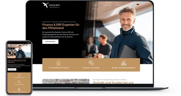 Webdesign Referenz IT- und ERP-Beratung – hasacom Website auf Laptop und Smartphone