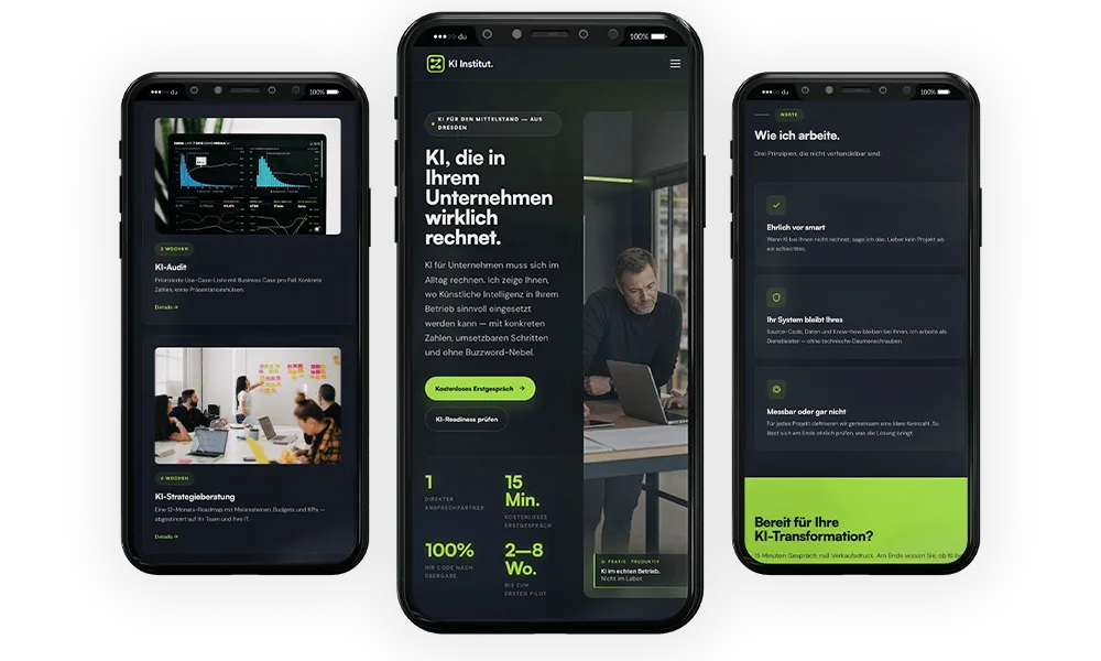 Website des KI Instituts in der mobilen Ansicht