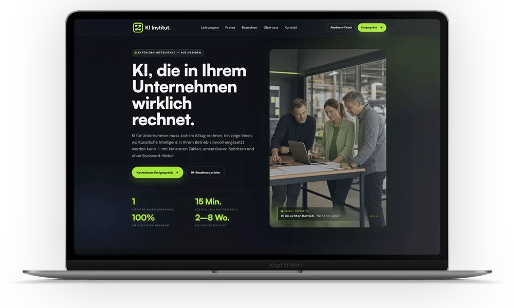 Startseite des KI Instituts mit Angebot zur KI-Beratung