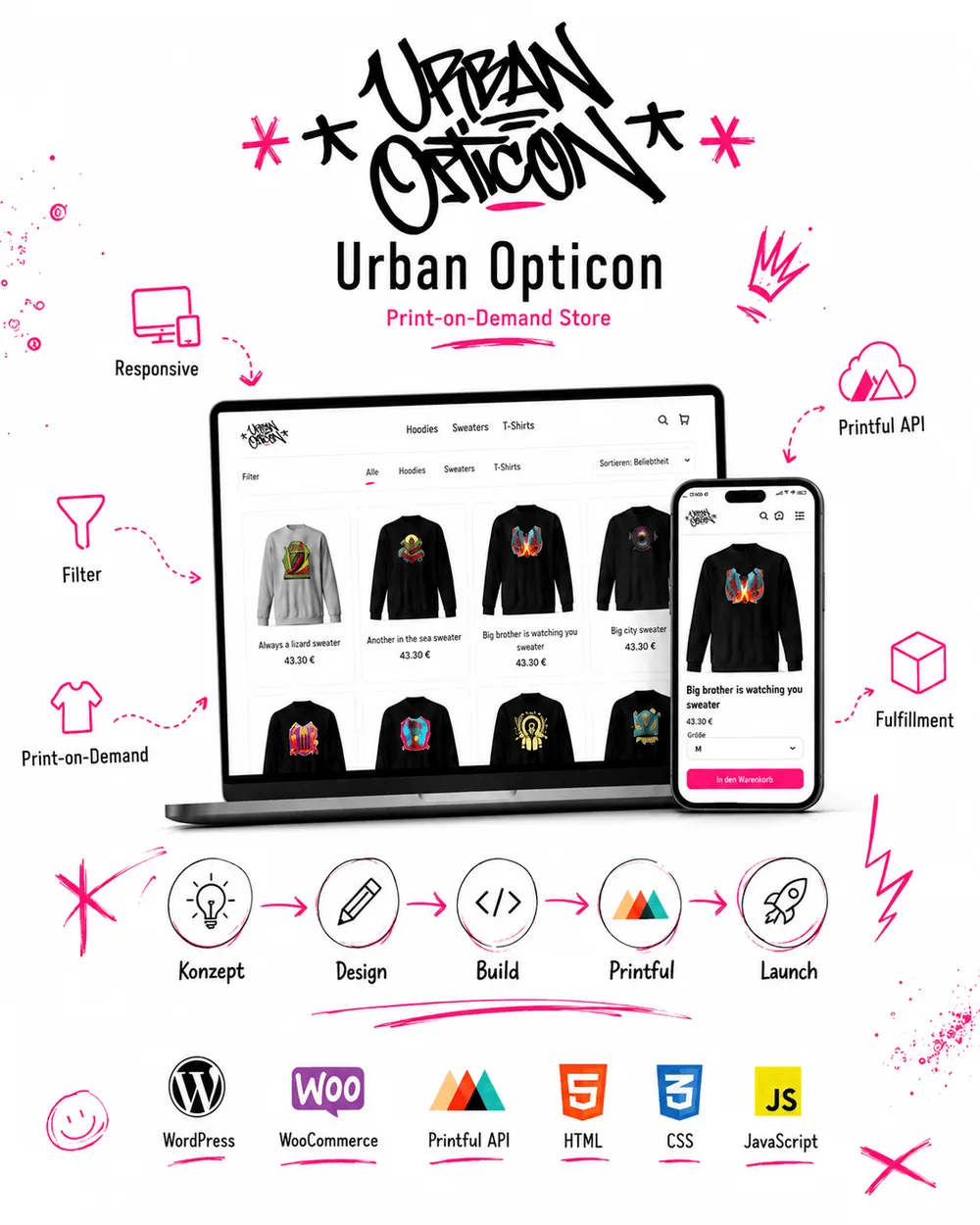 Technik hinter dem Urbanopticon Shop: WordPress, WooCommerce und Printful