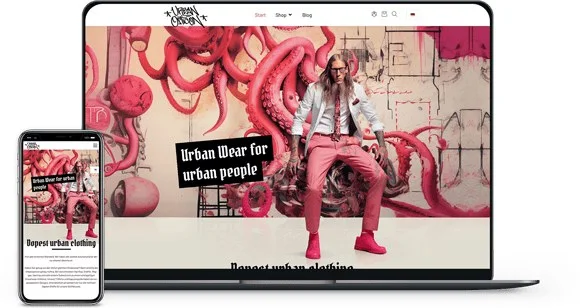 Webdesign Referenz Onlineshop – Urbanopticon Streetwear Shop auf Laptop und Smartphone