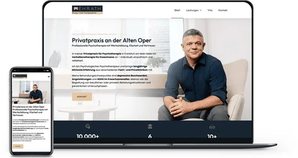 Webdesign Referenz Psychotherapie – Privatpraxis Ehrath auf Laptop und Smartphone