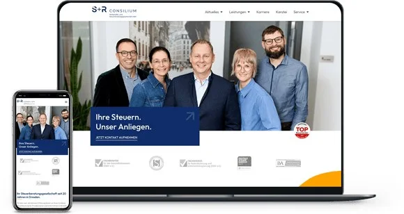 Webdesign Referenz Steuerberater – S+R Consilium Website auf Laptop und Smartphone