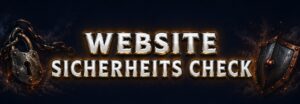 Schriftzug Website Sicherheits Check aus Stahl, daneben Vorhaengeschloss und Schild