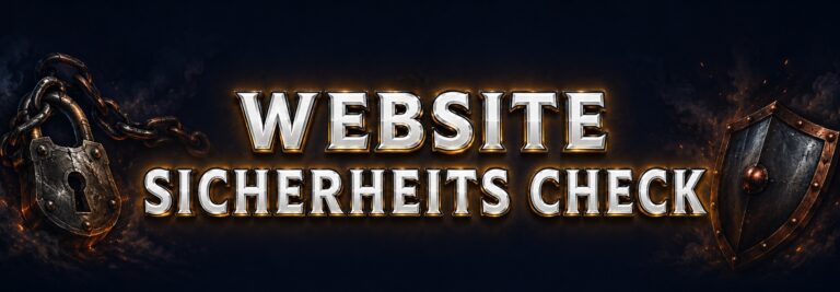 Schriftzug Website Sicherheits Check aus Stahl, daneben Vorhaengeschloss und Schild