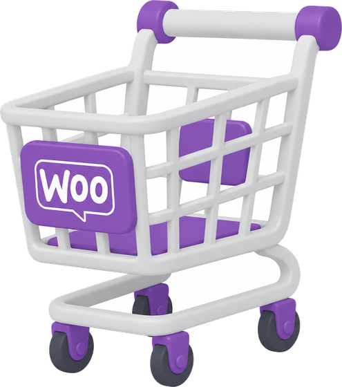 Einkaufswagen mit WooCommerce-Logo als Sinnbild fuer die Shop-Wartung