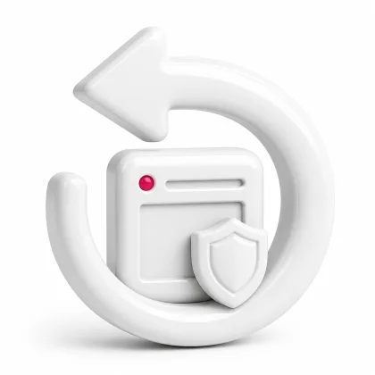 Rückgängig-Pfeil mit Website und Schutzschild als Symbol für eine sichere Wiederherstellung
