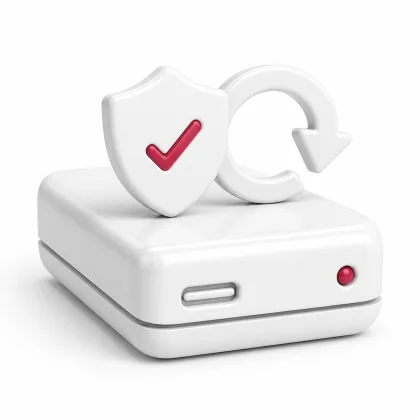 Backup-Laufwerk mit Schutzschild als Symbol für die Sicherung vor der WordPress-Wartung