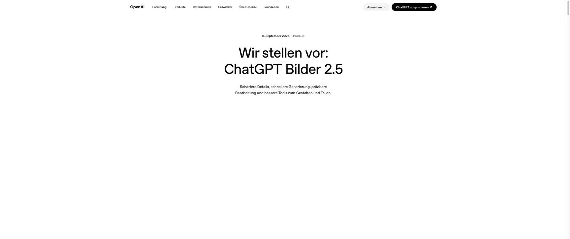 Die Produktseite von OpenAI zu ChatGPT Images 2.5, vorgestellt am 8. September 2026