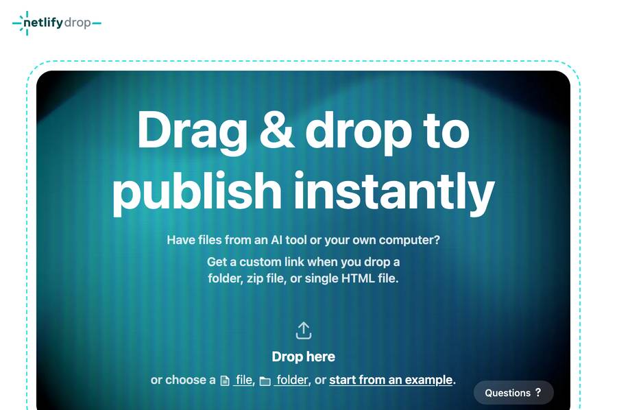 Netlify Drop: Website-Datei per Drag-and-drop ins Browserfenster ziehen und veröffentlichen