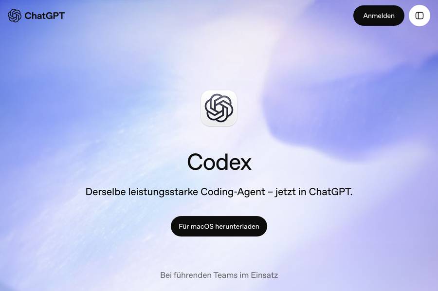 Die Startseite von OpenAI Codex, dem Coding-Agenten in ChatGPT