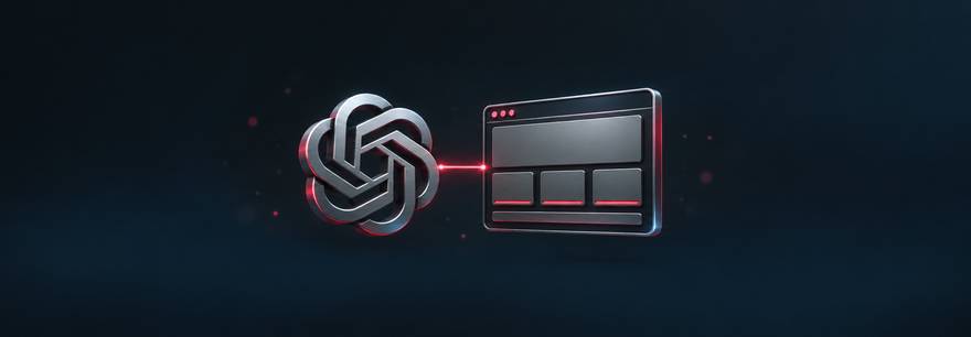 ChatGPT-Logo neben einem 3D-Modell einer fertigen Website