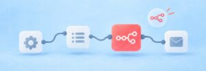 Automatisierungs-Workflow aus verbundenen Knoten mit n8n-Logo