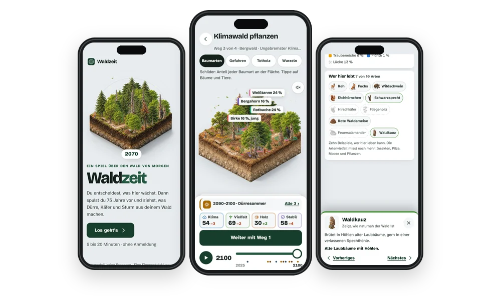 Waldzeit auf dem Smartphone: Start, Zeitreise und Tiere im Wald