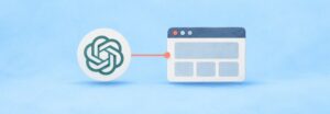 OpenAI-Logo verbunden mit einem Browserfenster als Sinnbild für eine mit ChatGPT erstellte Website