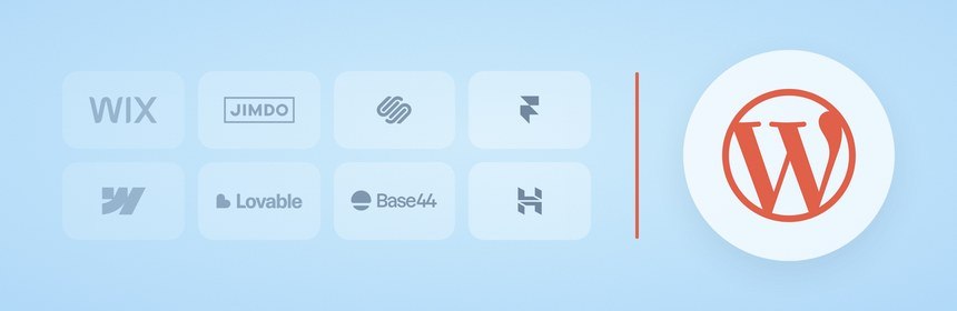 Das WordPress-Logo groß im Vordergrund, daneben verblassen die Logos der Plattform-Alternativen