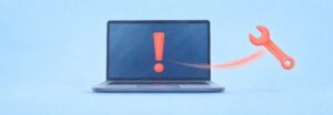 Laptop mit rotem Ausrufezeichen und Schraubenschlüssel als Sinnbild für den kritischen Fehler in WordPress