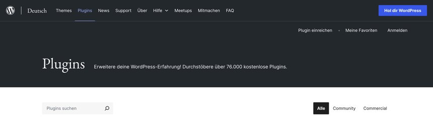 WordPress-Plugin-Verzeichnis Plugin-Verzeichnis auf wordpress.org mit über 76.000 kostenlosen Plugins